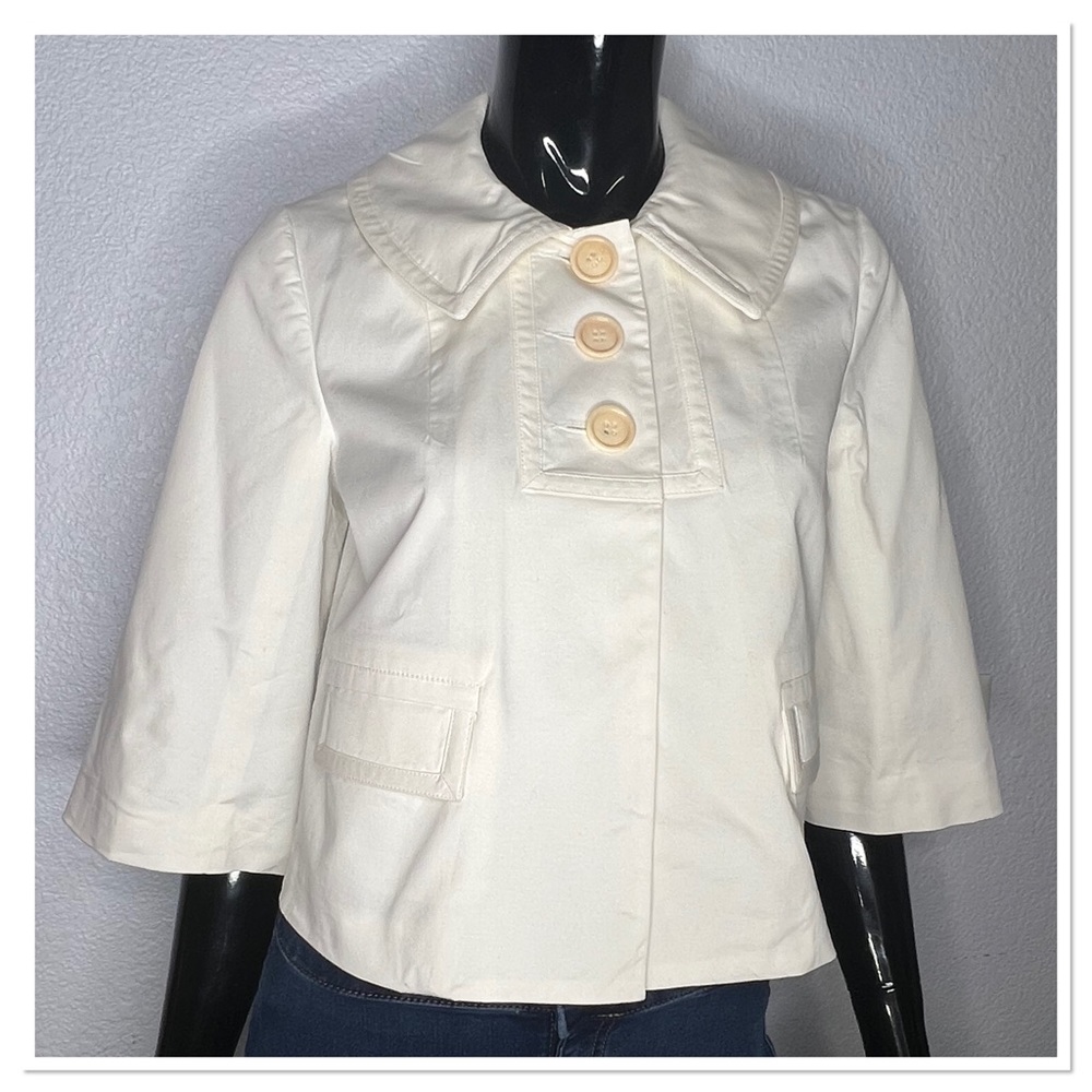 Trina Turk Cream Cropped Button-Front Blazer Jacket